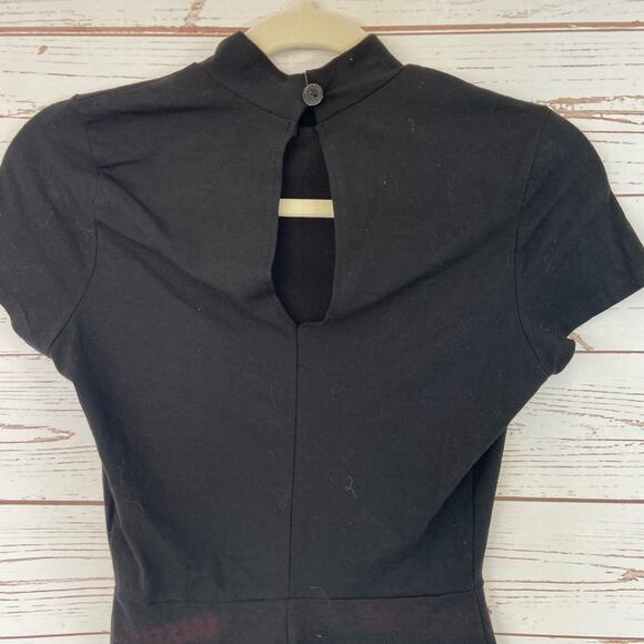 Windsor S Black Basic Short Sleeve High Mock Neck Keyhole Biker Short Romper - Picture 8 of 10